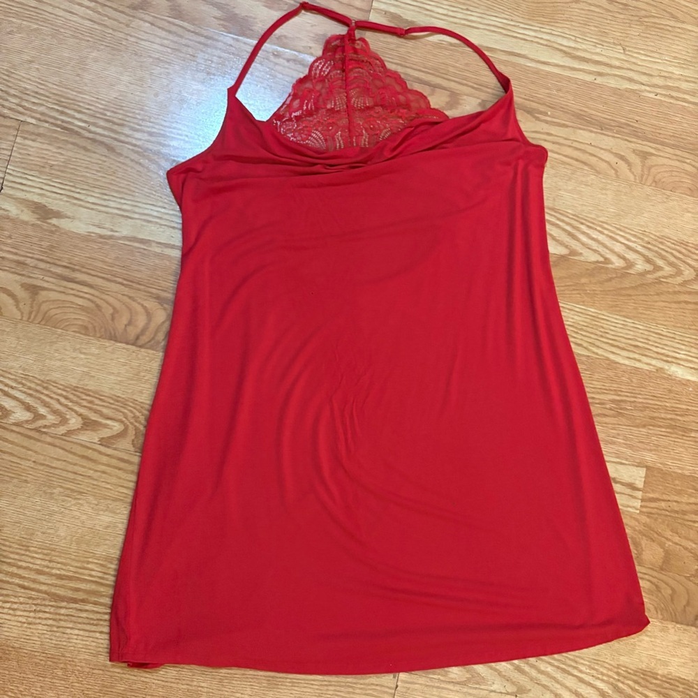 Adore Me Red Nightgown With Lace Open Back Size 1X Soft Stretch Fabric